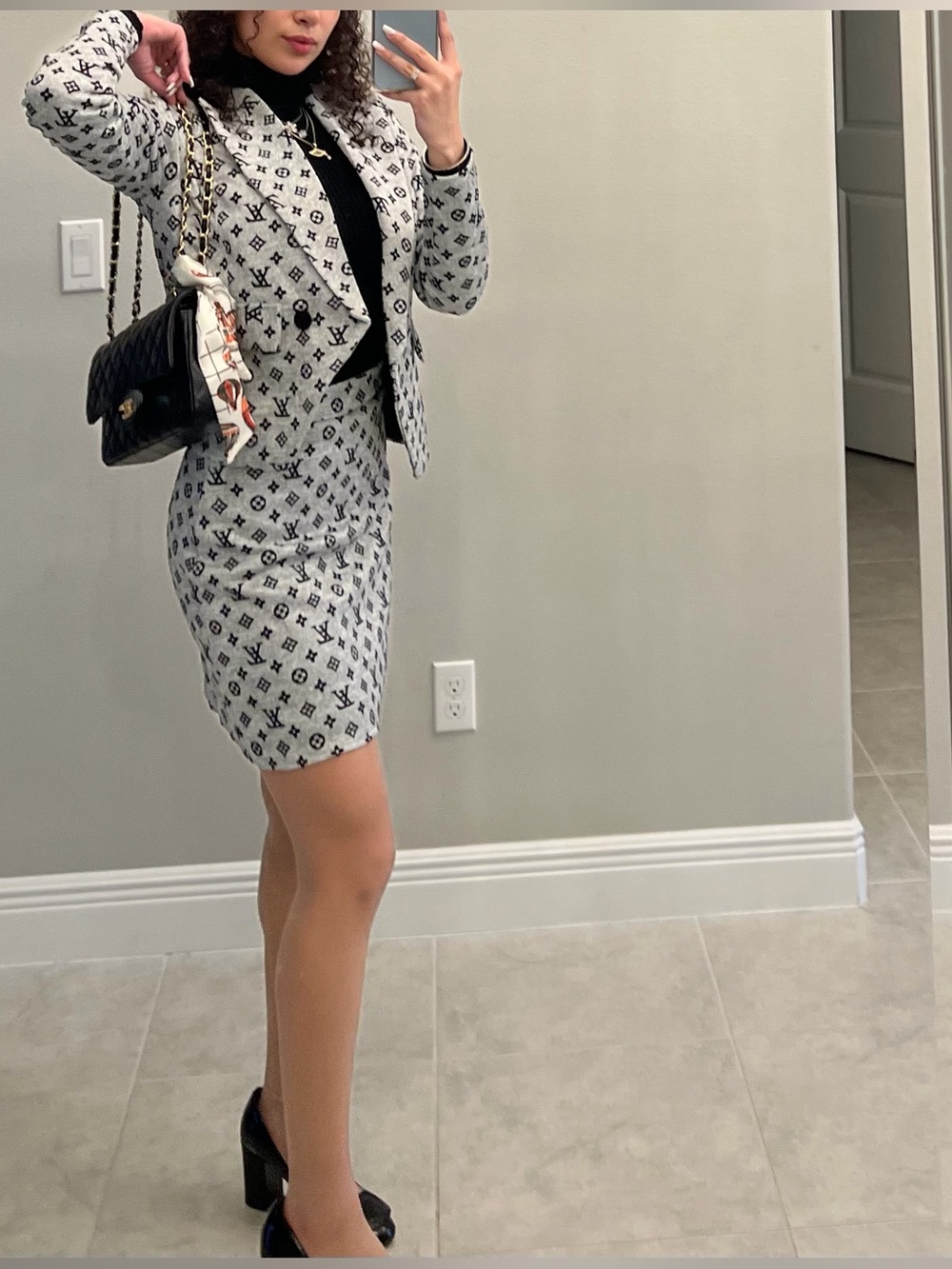 Louis Vuitton Gray Monogram Mini Dress and Blazer Set